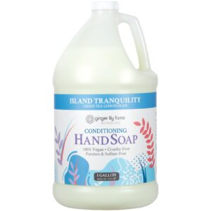 ginger lily farms botanicals all-purpose liquid hand soap refill, island tranquility, 100% vegan & cruelty-free, green tea lemongrass scent, 1 gallon (128 fl oz)