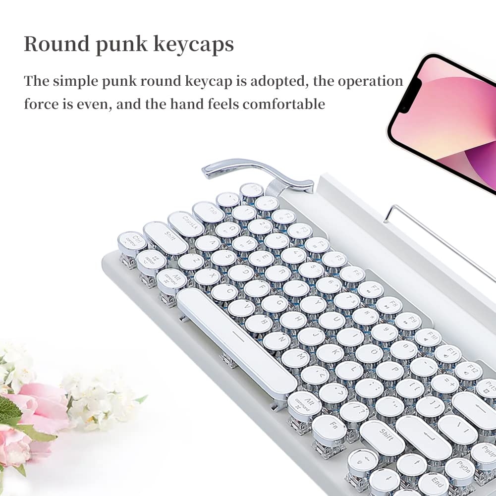 GUAZI STORE 83-Key Mechanical Keyboard dot Retro Typewriter Mechanical Keyboard Wireless Bluetooth Keyboard, Keyboard Gaming Mechanical,Anti-ghosting Blue Switch Mechanical Keyboard (White)