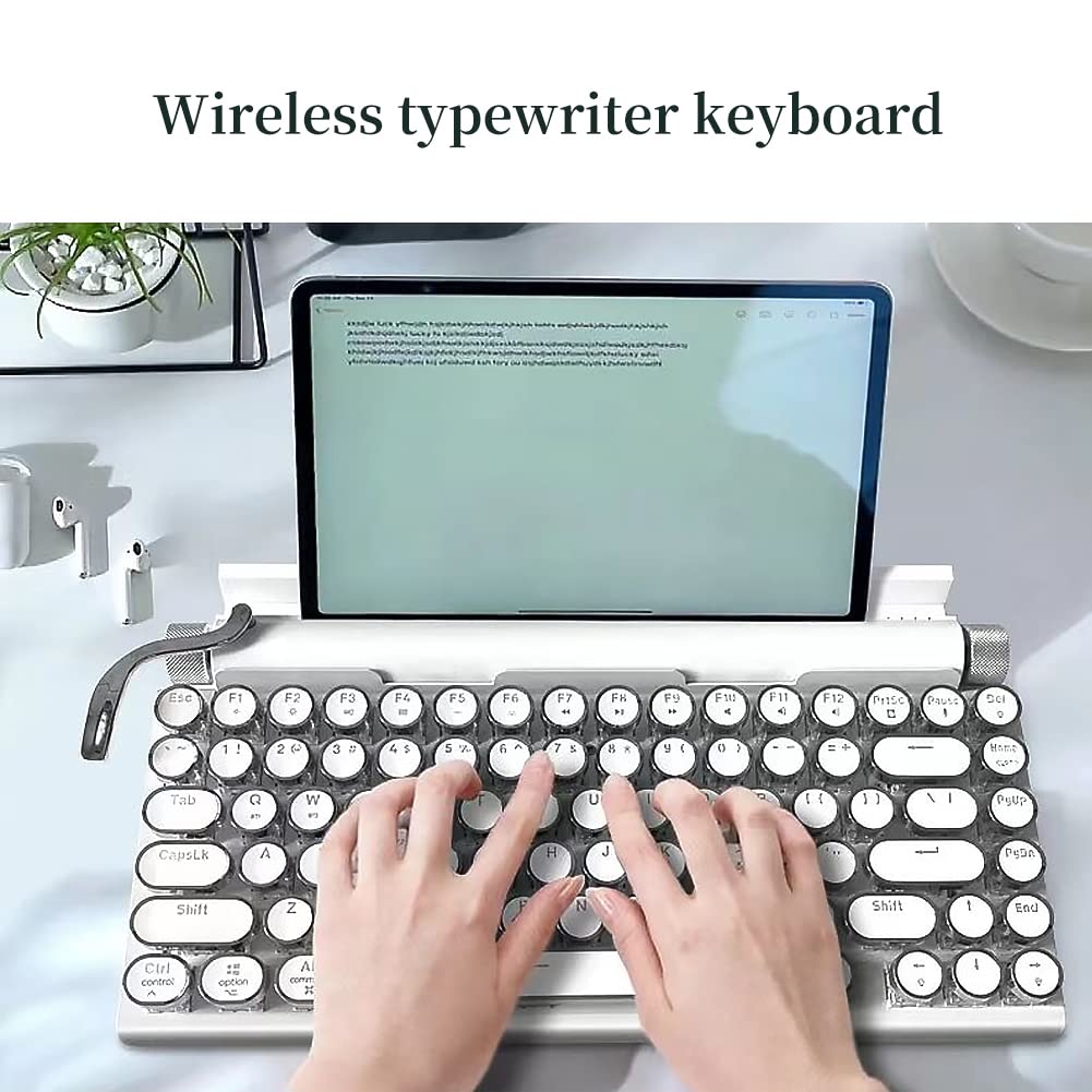 GUAZI STORE 83-Key Mechanical Keyboard dot Retro Typewriter Mechanical Keyboard Wireless Bluetooth Keyboard, Keyboard Gaming Mechanical,Anti-ghosting Blue Switch Mechanical Keyboard (White)