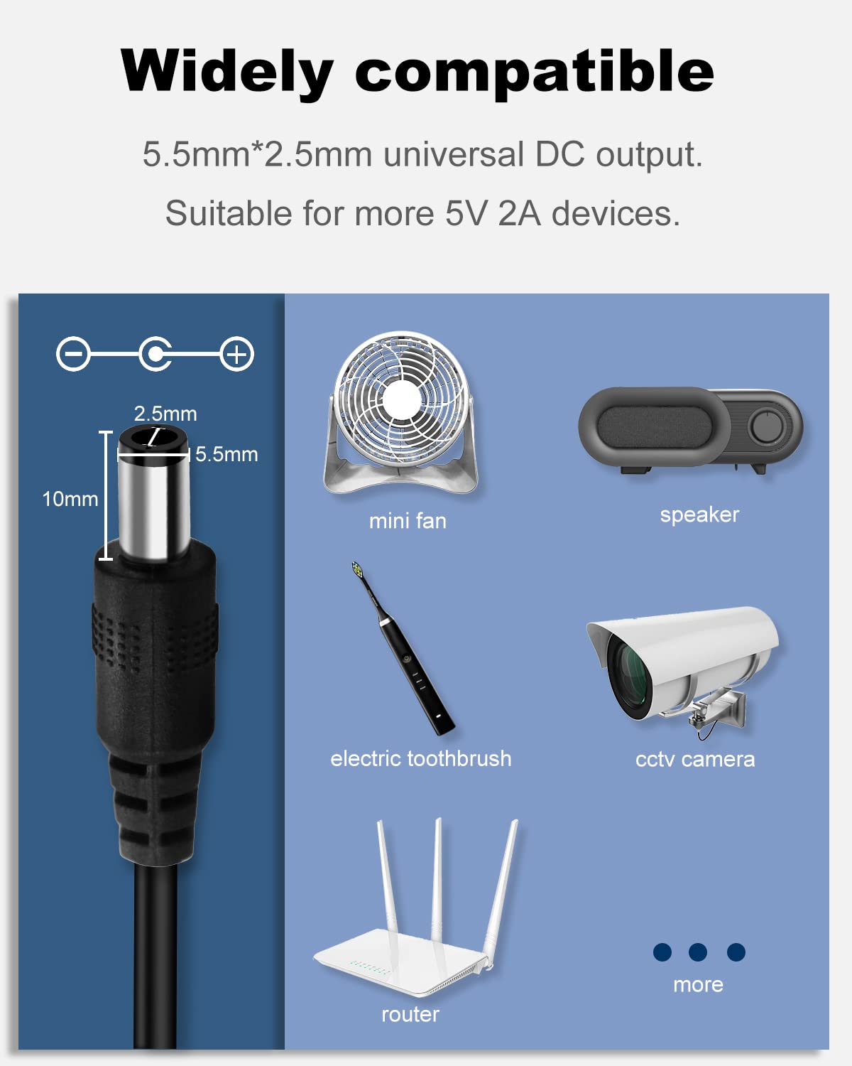 5V 2A DC Power Supply Adapter 5 Volt Universal AC Adapter 100-240V 50-60Hz AC to DC 5V 2A Power Adapter, 5V DC Power Supply 2A Transformer with 5.5mm x 2.5mm DC Outlet Plug