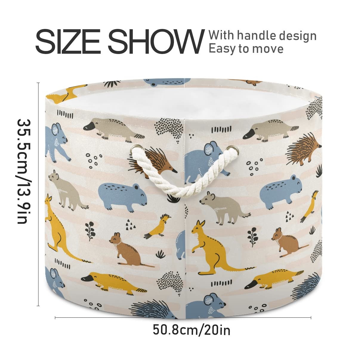 Australia-wild-animals-seamless-pattern Large Storage Basket for Toys Storage Bin Box Kids Laundry Hamper for Nursery Clothes, Toys, Books, Home Decor