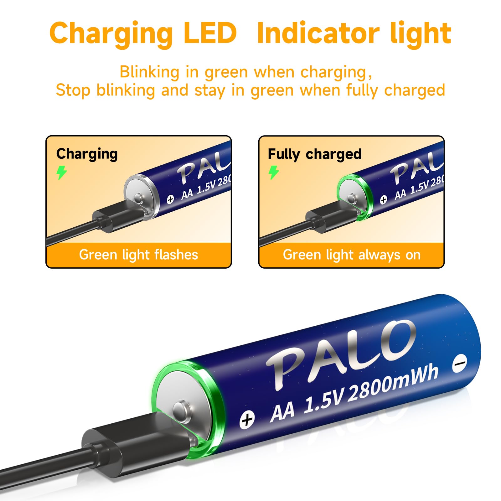 LJG8 8 Pack Recgargeable AA Batteries 1.5V Lithium USB Port Charging Battery with 4 in 1 Type C Cable