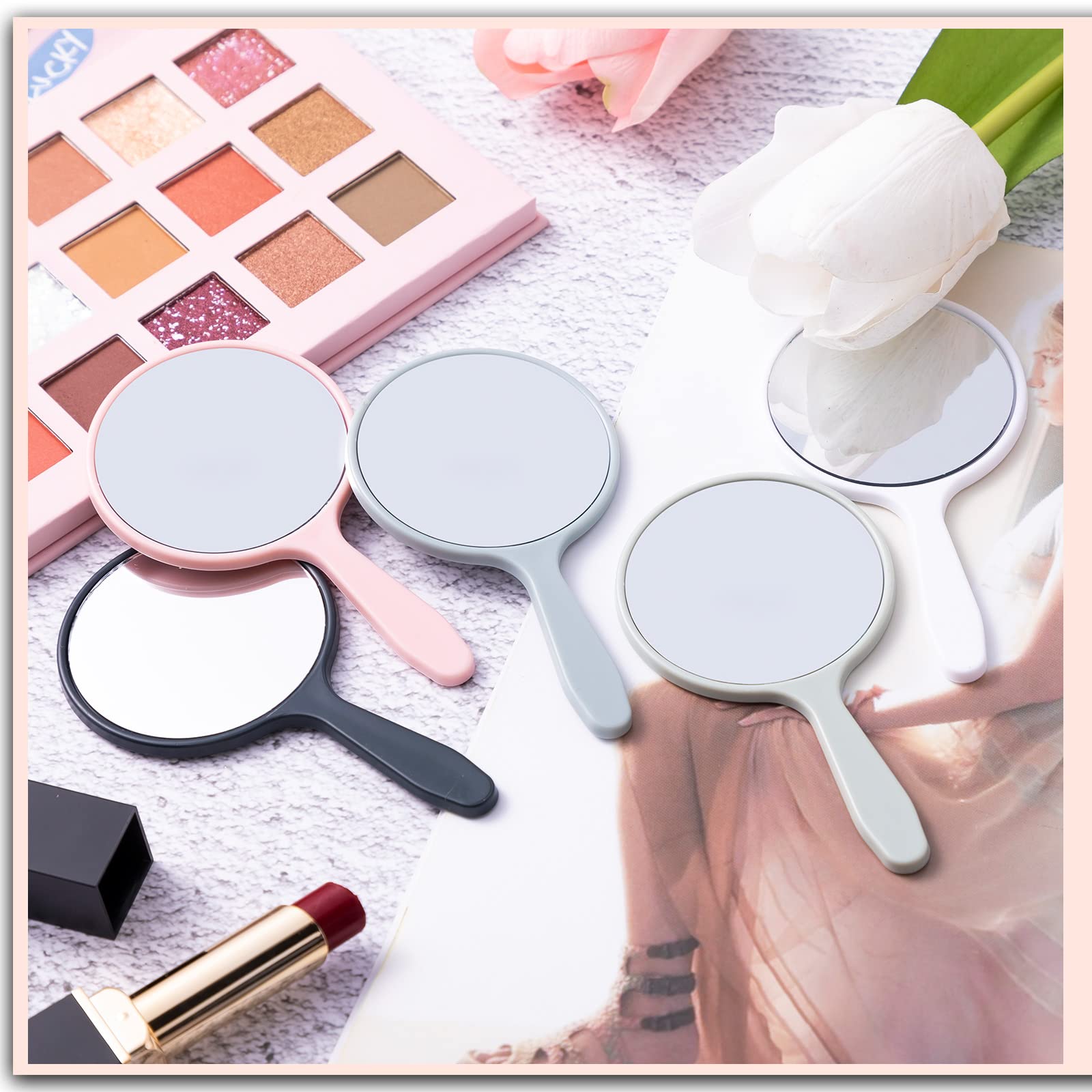 50 Pieces Handheld Mirror Small Hand Mirror with Handle Plastic Travel Makeup Cosmetic Handheld Mirrors Compact Portable Vanity Mirror 3.94 x 2.16 Inch for Women Men Girls Kids Daily DIY Use