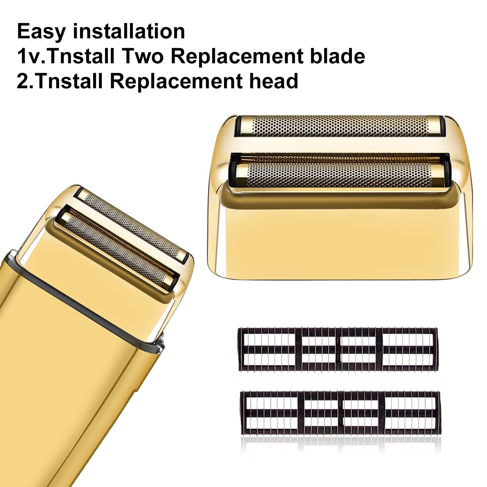 2 Pack Professional Replacement Foil and Cutters for BaBylissPRO Barberology Double Foil Shaver, Compatible with BaBylissPRO Barberology FXFS2 Shaver，Gold