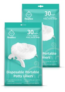 newnice 60 packs disposable potty liners with 7oz / 200ml absorbent pads, travel potty refill bags compatible with oxo tot 2-in-1 go potty, universal potty liners fit potty chairs for kids,toddlers