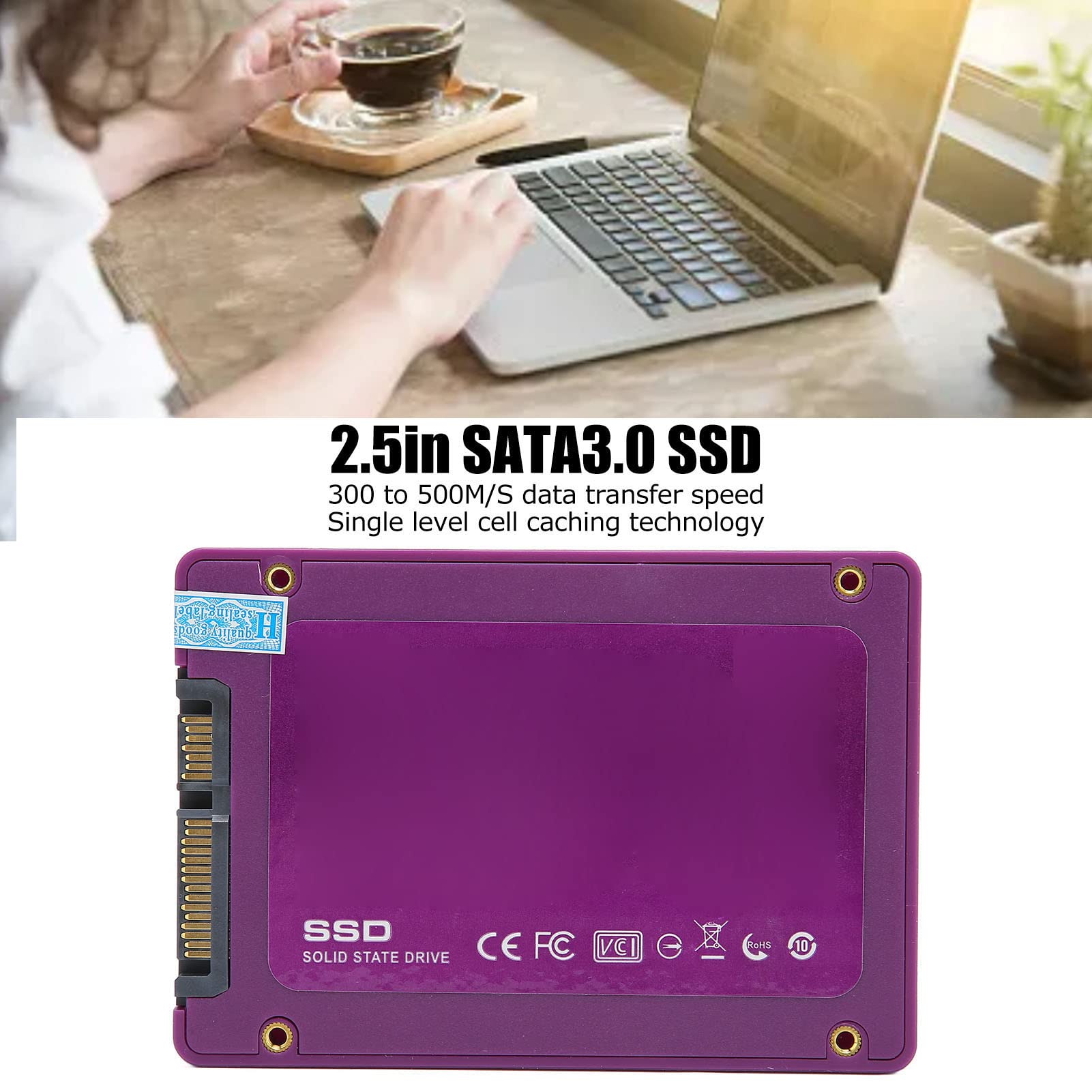 2.5 Inch SATA3.0 SSD, Ultra Low Power 1500G SSD AntiVibration 300 500MS for Desktop Laptop