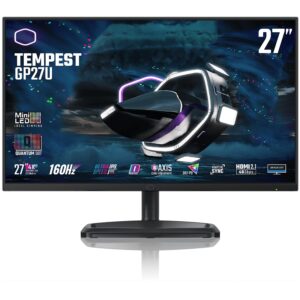 cooler master tempest gp27u 27" 4k uhd 3840 x 2160 quantum dot miniled gaming monitor, hdr1000 ready, freesync/g-sync, 160hz, 1ms response, 98% dci-p3, vesa mounting tilt & swivel adjustment,black