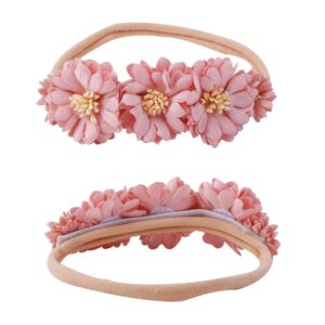 NUWAJP Baby Girl Flower Headband 6 PCS Elastic Hairbands Handmade Nylon Bows Headbands Chic Floral Hair Accessories Kids Gifts for Newborn Infant Toddlers