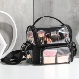 BS-MALL Makeup Bag, Transparent PVC Clear Travel Makeup Brush Holder, Tool Organizer Case with Shoulder Strap (Black)