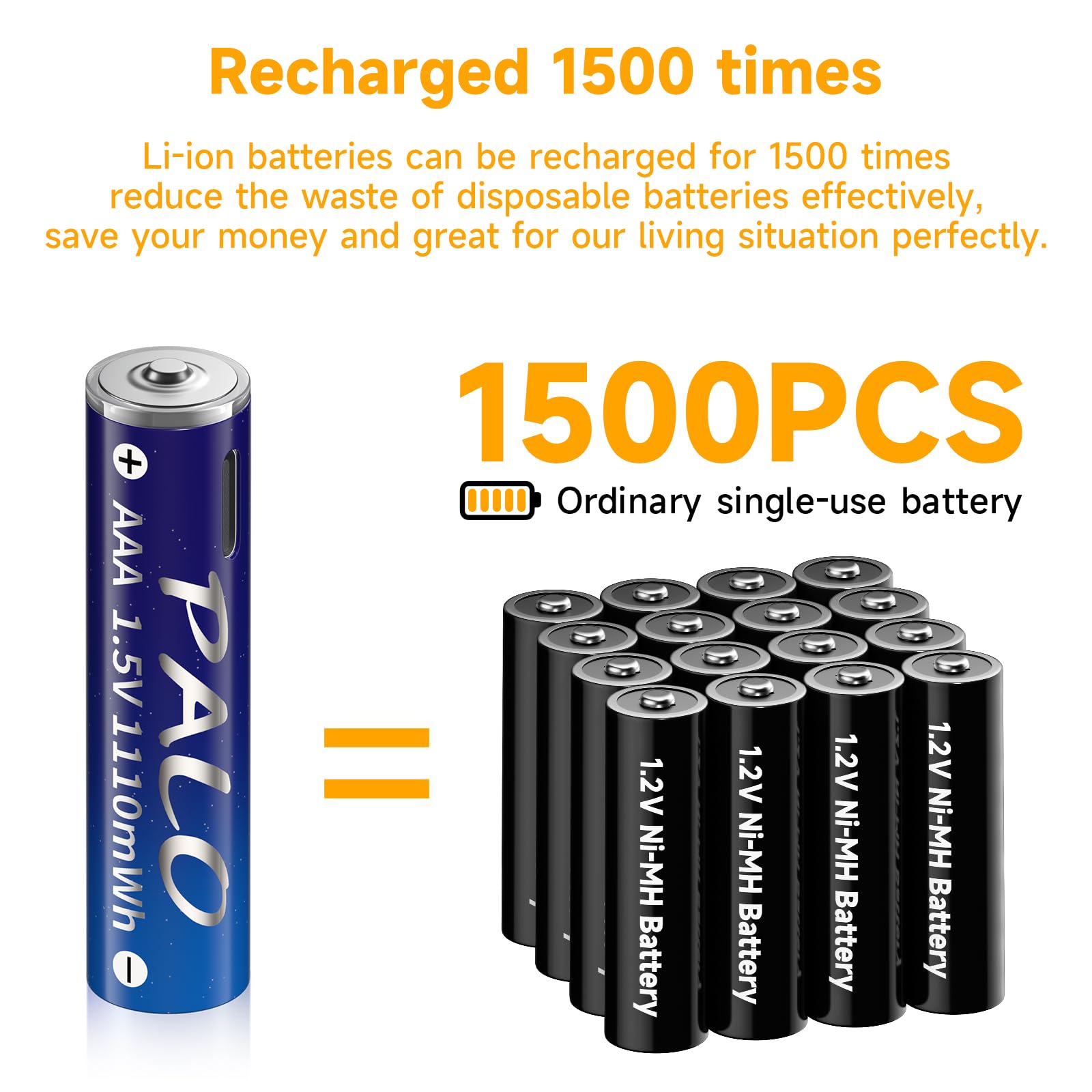 LJG8 8 Pack Rechargeable AAA USB Batteries 1.5V Type C Charging Triple A Lithium Battery with 4 in 1 Charging Cable (Battery Storage Case Included)