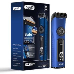 seago cordless hair clippers for men, rechargeable electric trimmer for men with 16 adjustable settings, professional clippers for hair cutting kit, sg-011