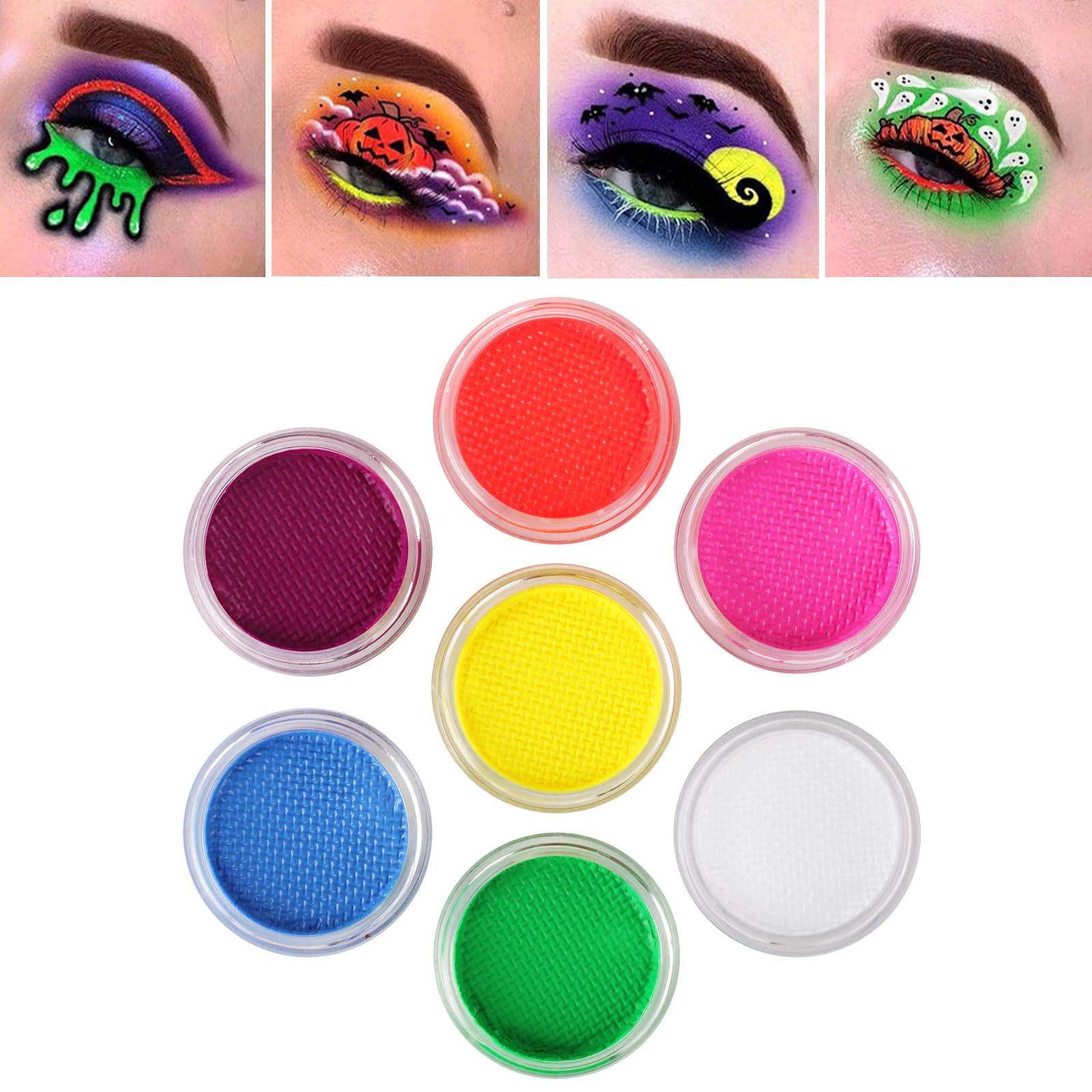 MEICOLY Water Activated Eyeliner, UV Reactive Hydra Eyeliner,7 Cakes Graphic Eye Liner for Adult and Kids, Glow Blacklight Fluorescent Face Body Paint Blue Green Witch Makeup,Neon Eyeliner