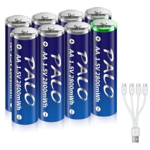 LJG8 8 Pack Recgargeable AA Batteries 1.5V Lithium USB Port Charging Battery with 4 in 1 Type C Cable