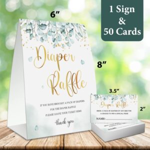 WideIdeal 51Pcs Diaper Raffle Game Sign and Cards, Baby Shower Eucalyptus Diaper Raffle Ticket Party Decorations Game Kit (1 Sign + 50 Cards) WI02