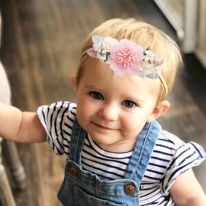 NUWAJP Baby Girl Flower Headband 6 PCS Elastic Hairbands Handmade Nylon Bows Headbands Chic Floral Hair Accessories Kids Gifts for Newborn Infant Toddlers