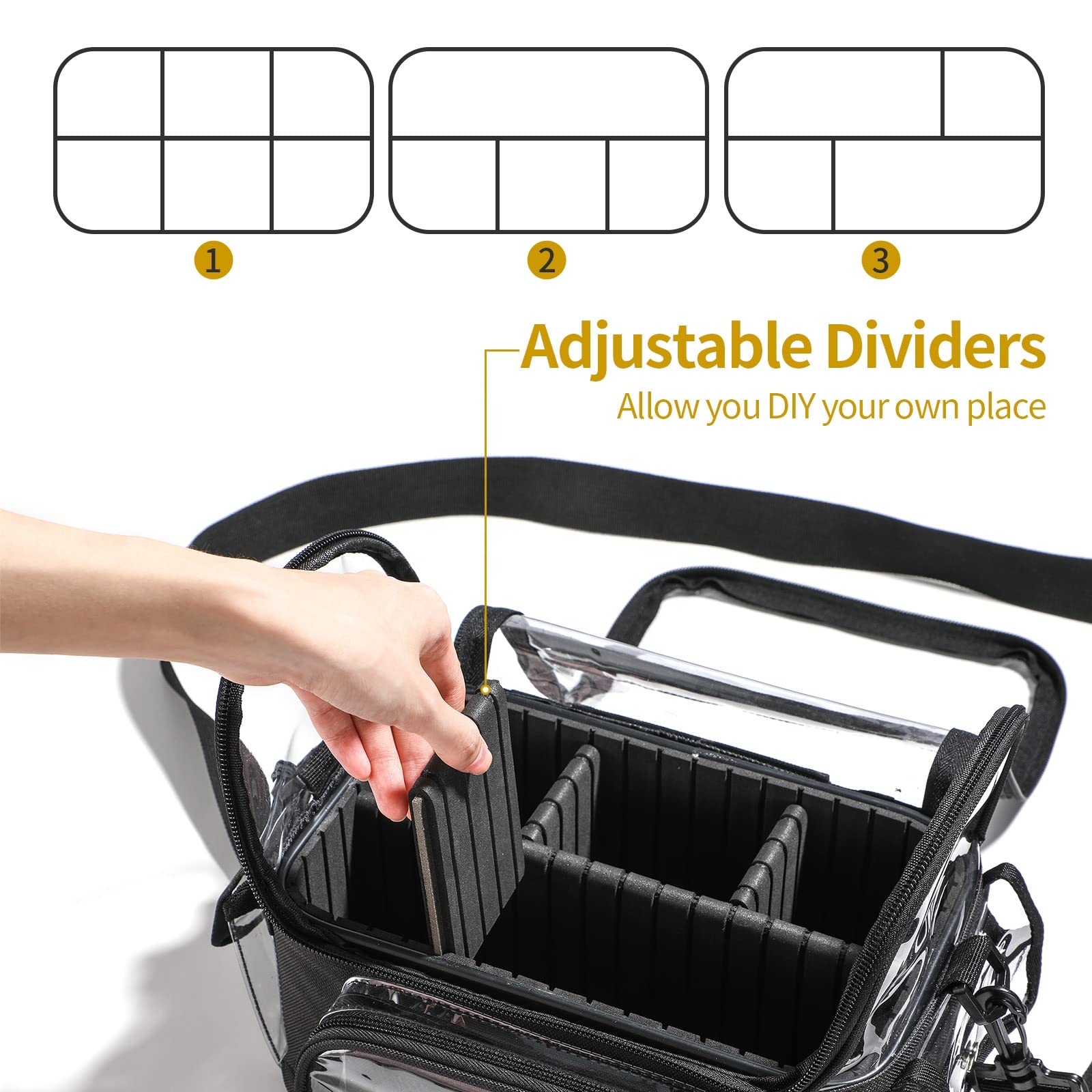 BS-MALL Makeup Bag, Transparent PVC Clear Travel Makeup Brush Holder, Tool Organizer Case with Shoulder Strap (Black)