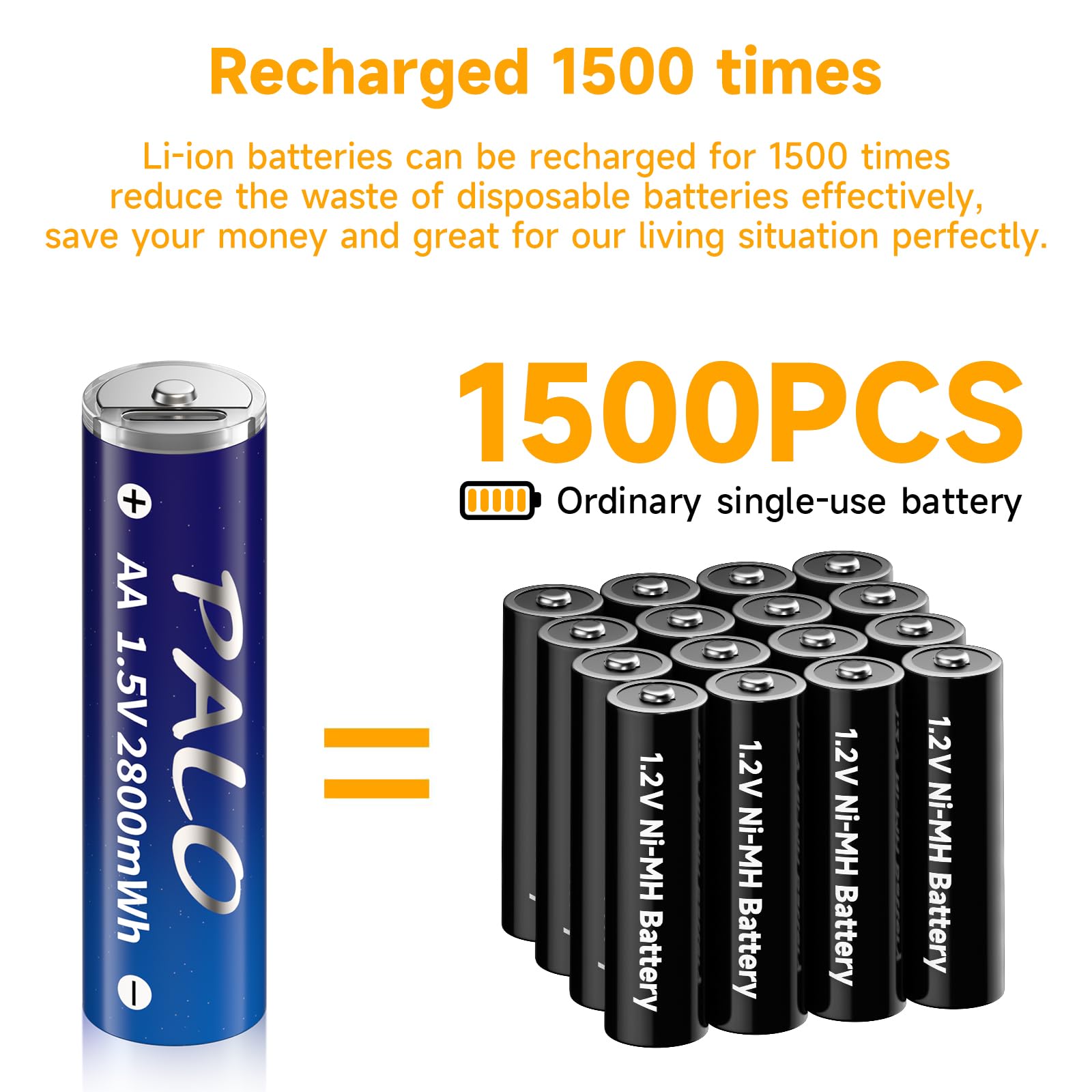 LJG8 8 Pack Recgargeable AA Batteries 1.5V Lithium USB Port Charging Battery with 4 in 1 Type C Cable