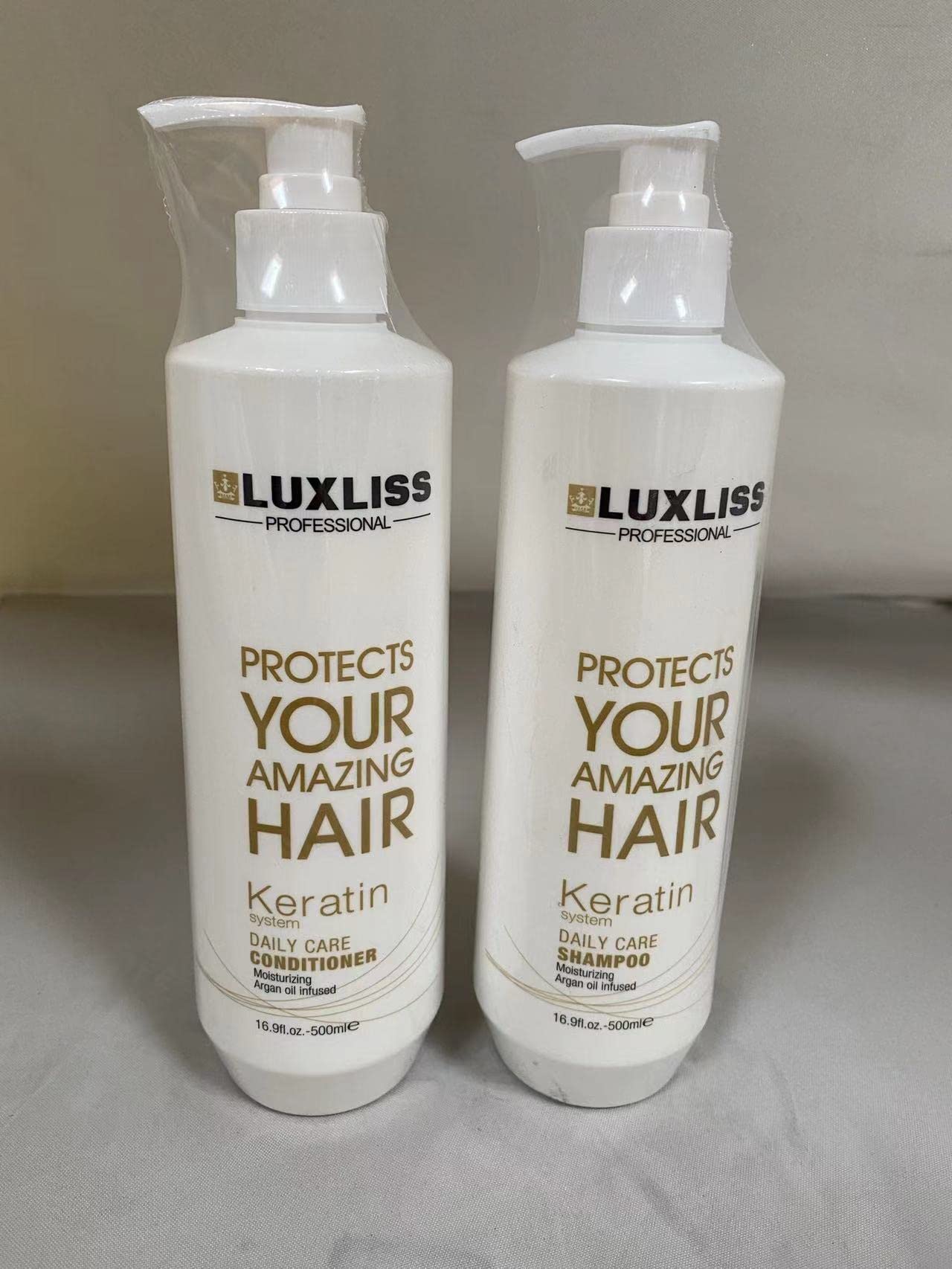 Luxliss Keratin Daily Care Shampoo and Conditioner Set, 2 Pack (16 Fl Oz each), Moisturizing, Anti-frizz, Repairing, for Chemically Treated Hair, Argan Oil