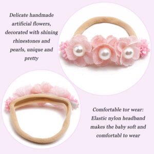 NUWAJP Baby Girl Flower Headband 6 PCS Elastic Hairbands Handmade Nylon Bows Headbands Chic Floral Hair Accessories Kids Gifts for Newborn Infant Toddlers