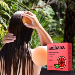 ANIHANA Conditioner Bar for Dry Damaged Safe For Color Treated Hair Moisturizing Hydrating Healthy Looking Hair Paraben Free Grapefruit and Lime 2.1 oz