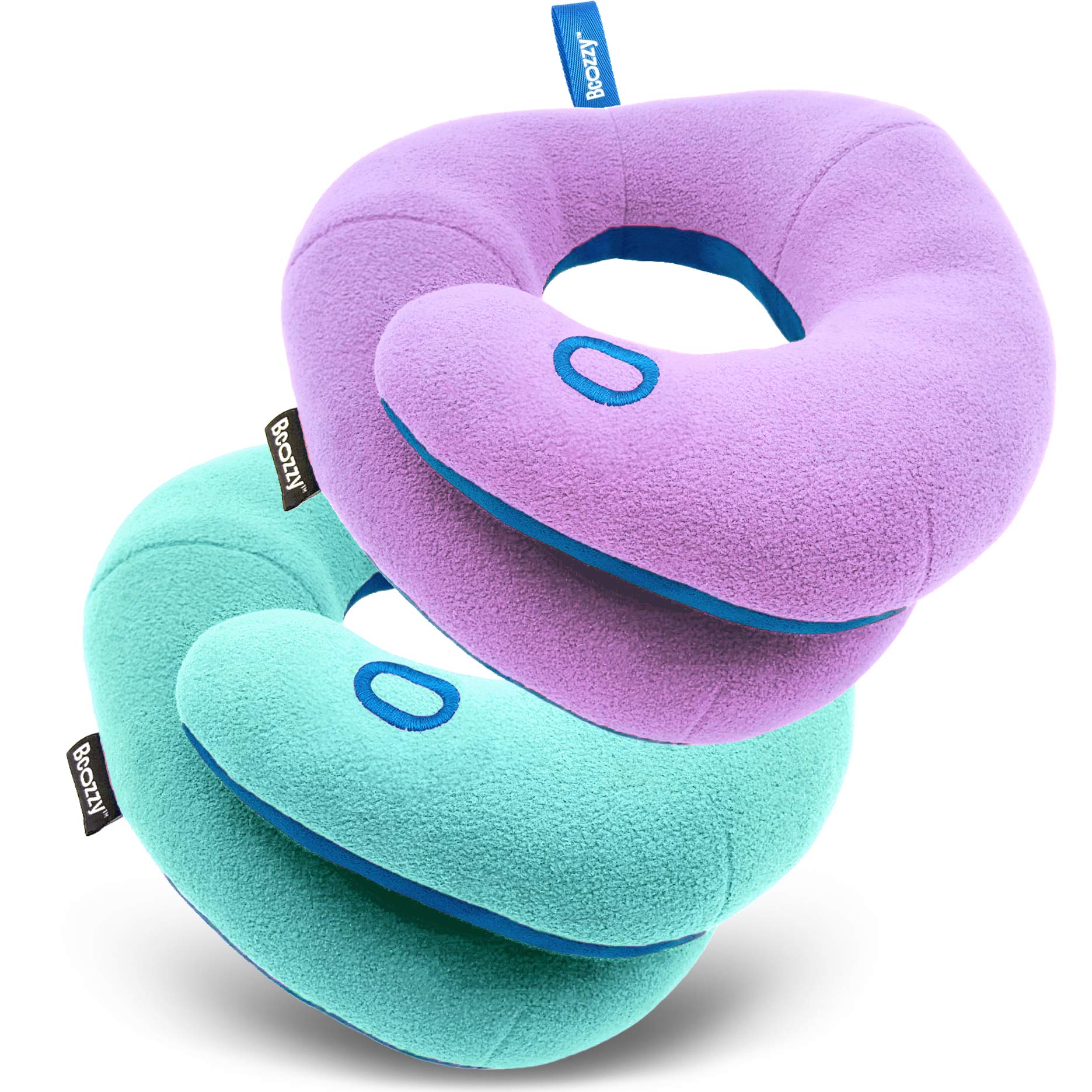 BCOZZY Kids Bundle- 2 Travel Neck Pillows for Toddlers- Super Soft Head, Neck, and Chin Support, for Comfortable Sleep in Car Seat Booster and on The Plane- Washable, Light Purple and Light Blue