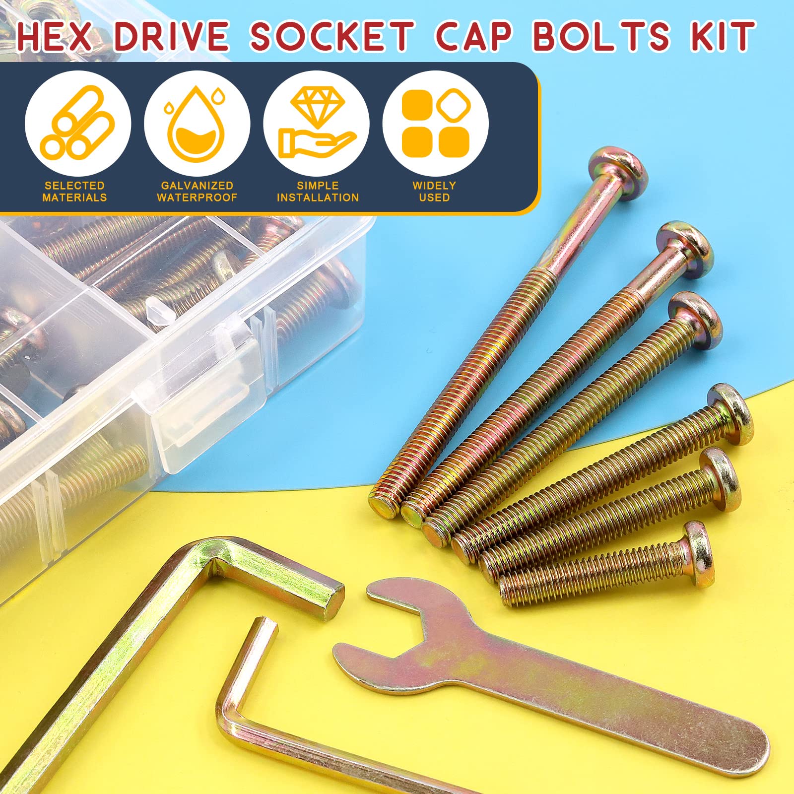 Hilitchi 253PCS M6(30-80mm) Zinc Plated Crib Screws Hardware Assortment Kit, Hex Drive Socket Cap Furniture Barrel Screws Bolt Nuts with A Hex Wrench for Furniture Beds Crib