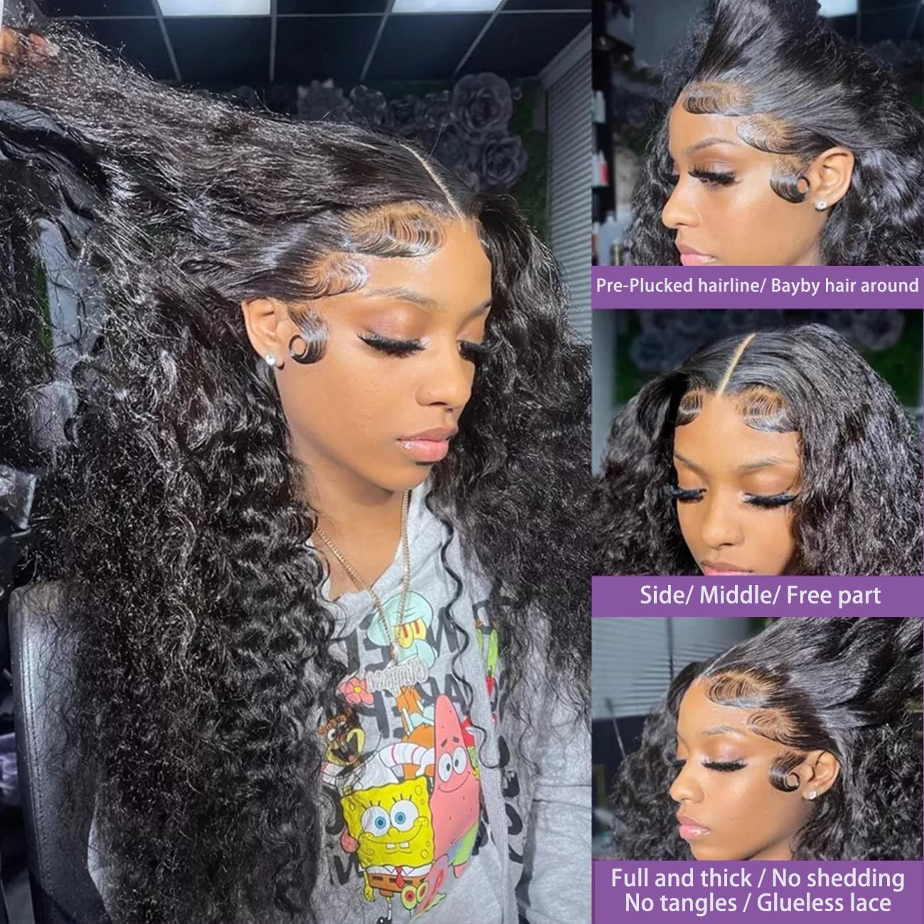 Water Wave Lace Front Wigs Human Hair Pre Plucked Baby Hair HD Transparent Wet and Wavy Lace Wigs 180% Density Brazilian Glueless 13x4 Water Wave Lace Frontal Wig Natural Hairline Natural Black 20Inch