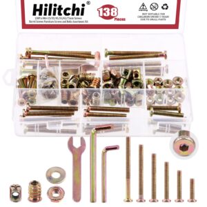 hilitchi 138pcs m6(25-75mm) zinc plated crib screws hardware assortment kit, hex drive socket cap furniture barrel screws bolt nuts with a hex wrench for furniture beds crib