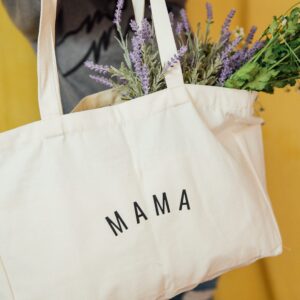 Sunflower Motherhood Mom Hospital Bag | Mama Canvas Tote Bag With Six Pocket Organization | Cute Tote Bags For Baby Shower Gifts For Mom | Mommy Bag for Hospital or Diaper Bag