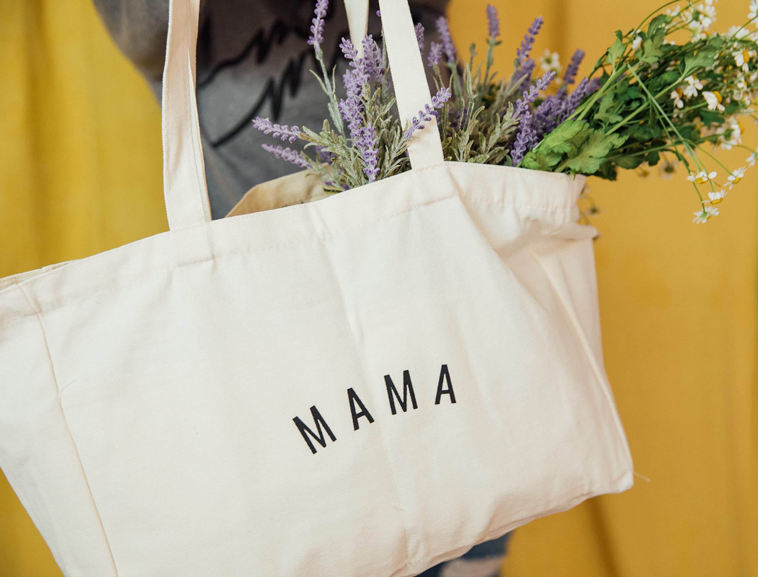 Sunflower Motherhood Mom Hospital Bag | Mama Canvas Tote Bag With Six Pocket Organization | Cute Tote Bags For Baby Shower Gifts For Mom | Mommy Bag for Hospital or Diaper Bag