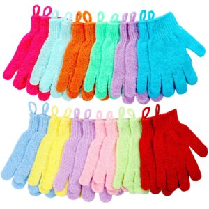 shower gloves,24 pcs exfoliating bath gloves,body scrub gloves with hanging loop for beauty spa massage skin shower body scrubber-12 colors