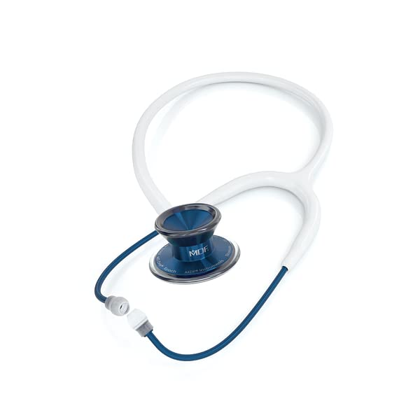 MDF Instruments MD One Epoch Stethoscope, Lightweight Titanium, Adult, Dual Head, Free-Parts-for-Life, White Tube, Titanium Blue, Capridium Chestpiece-Headset, MDF777TCD29