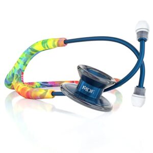 mdf instruments tie dye md one epoch stethoscope, lightweight titanium, adult, dual head, free-parts-for-life, tie dye tube, titanium blue, capridium chestpiece-headset, mdf777ttdcd