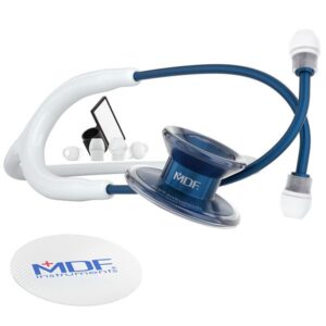 mdf instruments md one epoch stethoscope, lightweight titanium, adult, dual head, free-parts-for-life, white tube, titanium blue, capridium chestpiece-headset, mdf777tcd29