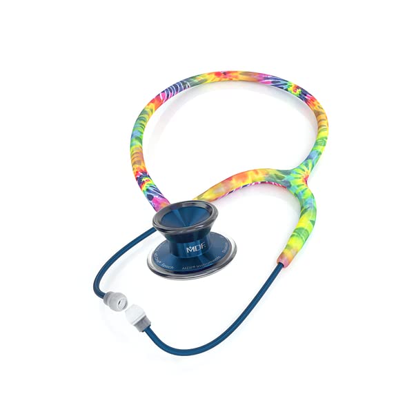 MDF Instruments Tie Dye MD One Epoch Stethoscope, Lightweight Titanium, Adult, Dual Head, Free-Parts-for-Life, Tie Dye Tube, Titanium Blue, Capridium Chestpiece-Headset, MDF777TTDCD