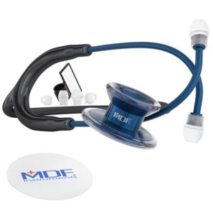 mdf instruments md one epoch stethoscope, lightweight titanium, adult, dual head, free-parts-for-life, black tube, titanium blue, capridium chestpiece-headset, mdf777tcd11