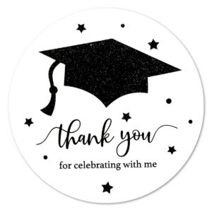 black white graduation thank you stickers, congrats grad party favor sticker labels 40-pack 2in