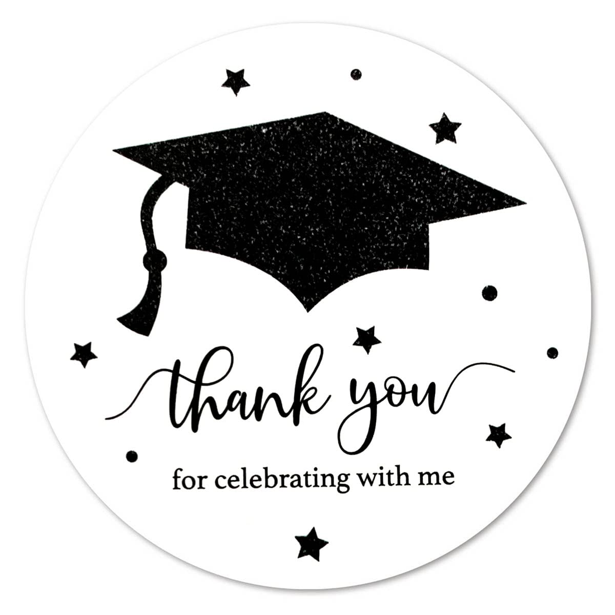 Black White Graduation Thank You Stickers, Congrats Grad Party Favor Sticker Labels 40-Pack 2in