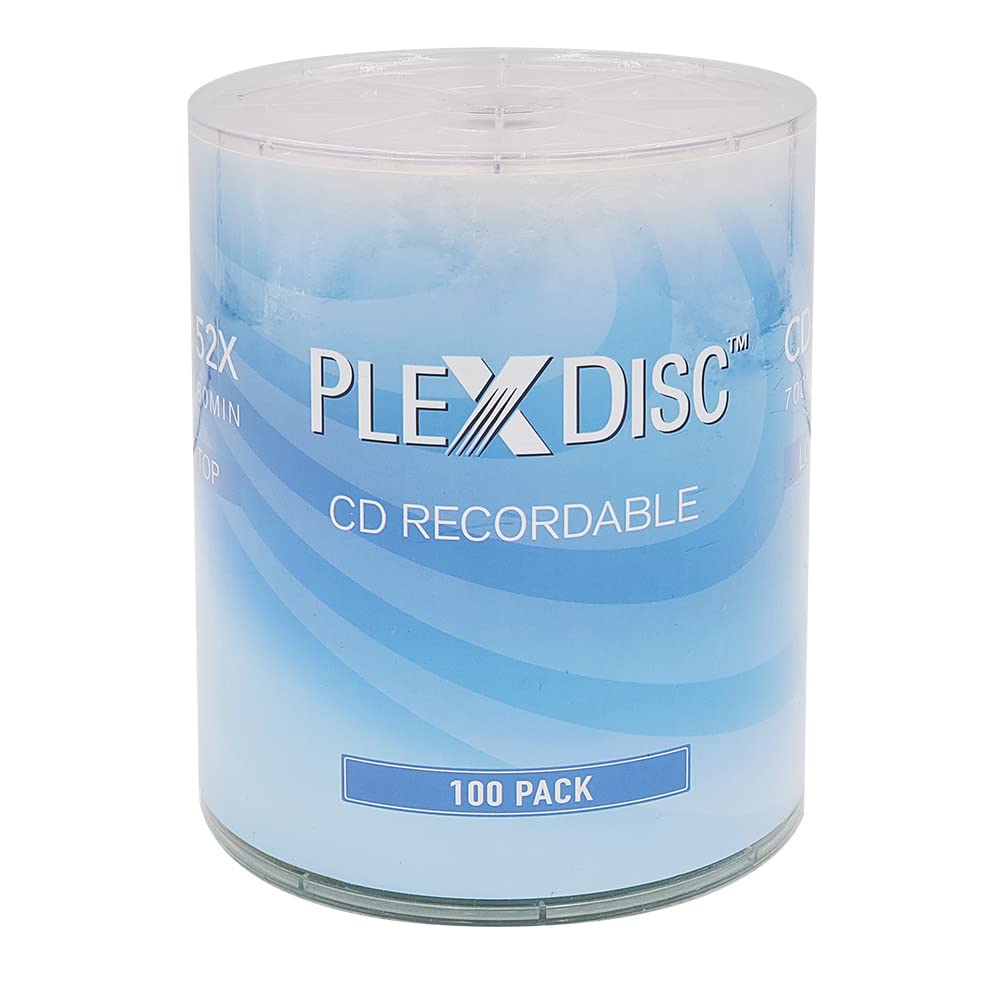 PlexDisc CD-R 700MB 52X Logo Top Blank Discs - 100 Pack | Writable Bulk CDs for Music, Audio, and Data Recording | Ideal for Burning Music & Storage (no Container)