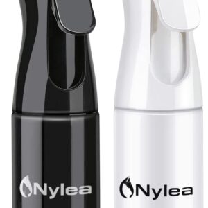 Nylea Continuous Hair Spray Bottle [2-Pack] Refillable Ultra Fine Mist Small Spray Bottles for Hairstyling and Plants, Cleaning, Misting, Gardening, and Skin Care, Black and White - 5.4 oz / 160ml