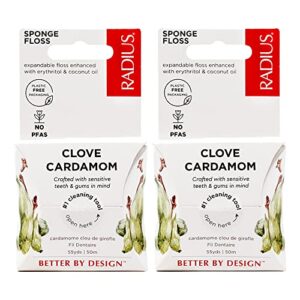 radius clove cardamom dental floss 55 yards vegan & non-toxic oral care boost & designed to help fight plaque clear - pack of 2