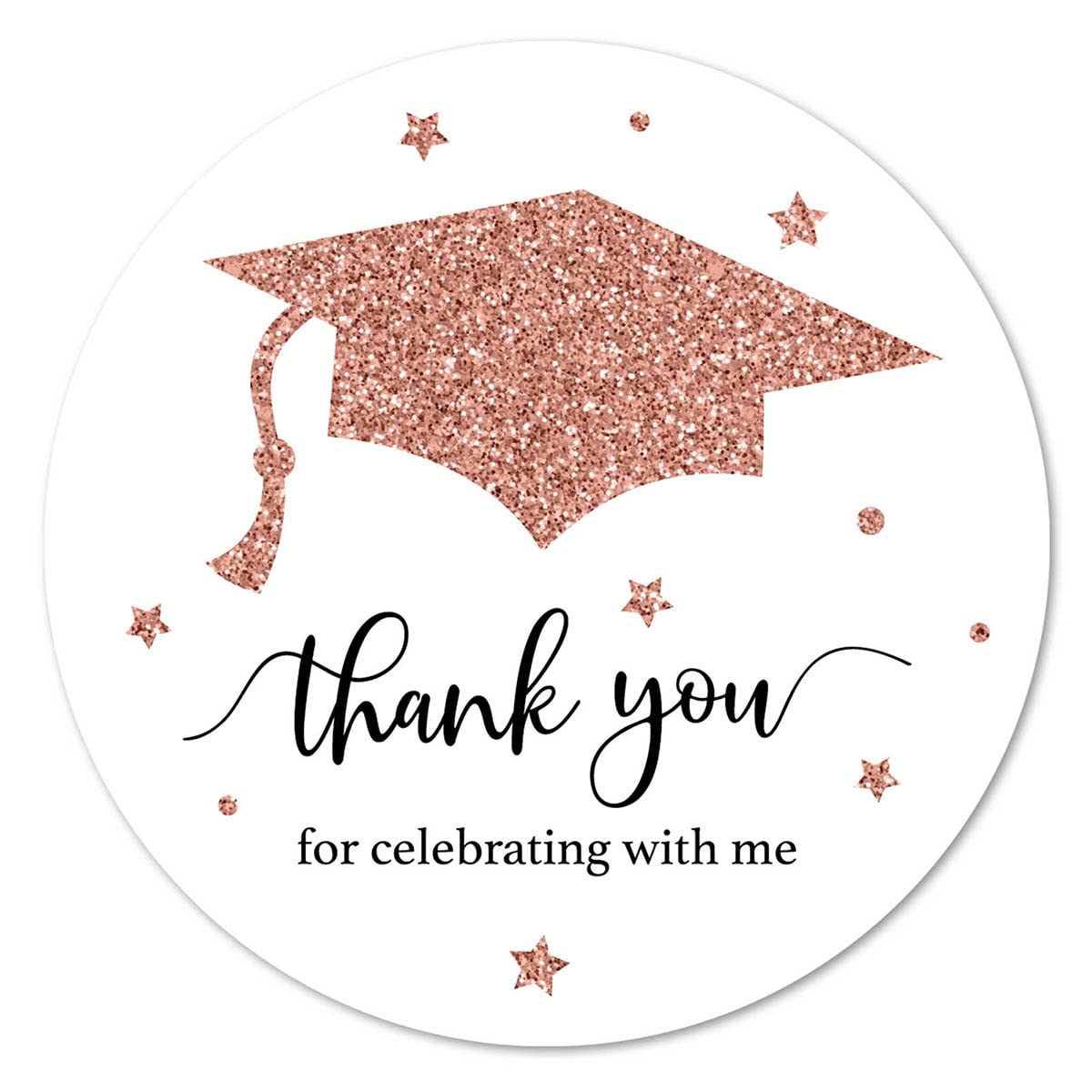 Rose Gold White Graduation Thank You Stickers, Congrats Grad Party Favor Sticker Labels 40-Pack 2in