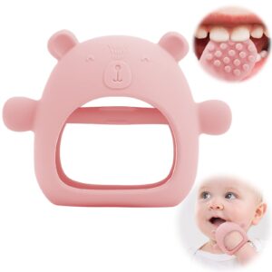 qangce teething toys for babies 0-6 months, anti-drop baby teething toys, food grade silicone teether, baby chew toys, massage granules to relieve teething discomfort, pacifiers for babies (dark pink)