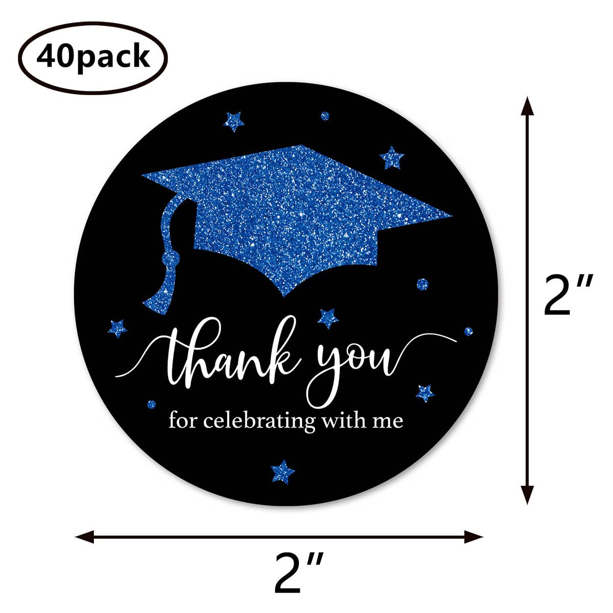 Blue Black Graduation Thank You Stickers, Congrats Grad Party Favor Sticker Labels 40-Pack 2in