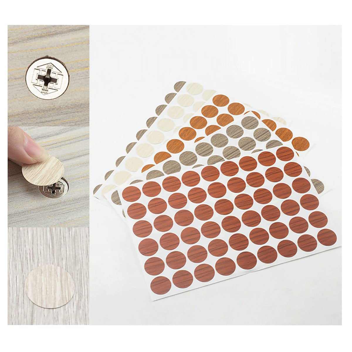 108 PCS in 2 Sheets Self-Adhesive Screw Hole Stickers PVC Screw Covers Caps Plastic Screw Free Sticker Waterproof Dustproof Wood Textured Cover 21mm/0.82" Dia for Wooden Furniture Black