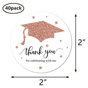 Rose Gold White Graduation Thank You Stickers, Congrats Grad Party Favor Sticker Labels 40-Pack 2in