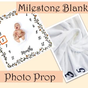 AZI&CHI Baby Monthly Milestone Blanket - Newborn Photography Backdrop Fleece Memory Photo Blanket - 1 to 12 Months for Newborn Boy and Girl 47" x 43" (Square Wreath)