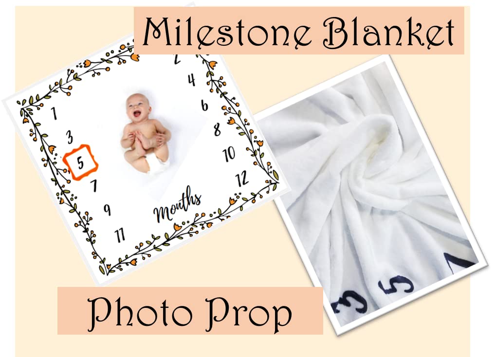 AZI&CHI Baby Monthly Milestone Blanket - Newborn Photography Backdrop Fleece Memory Photo Blanket - 1 to 12 Months for Newborn Boy and Girl 47" x 43" (Square Wreath)