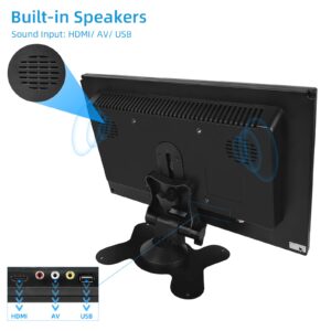 10.1 Inch Small Monitor, Raspberry Pi Monitor Built-in Speakers, Mini Monitor 1024 x 600, HDMI Monitor 60 Hz, 5ms, IPS Screen Display w/Remote Control, HDMI VGA AV BNC Input, Computer Monitor