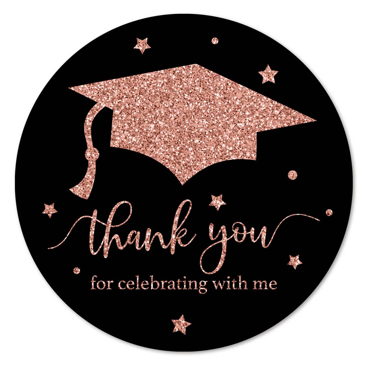 Rose Gold Black Graduation Thank You Stickers, Congrats Grad Party Favor Sticker Labels 40-Pack 2in